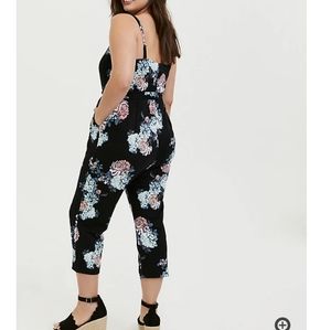 Torrid Black Floral Belted Ponte Jumpsuit